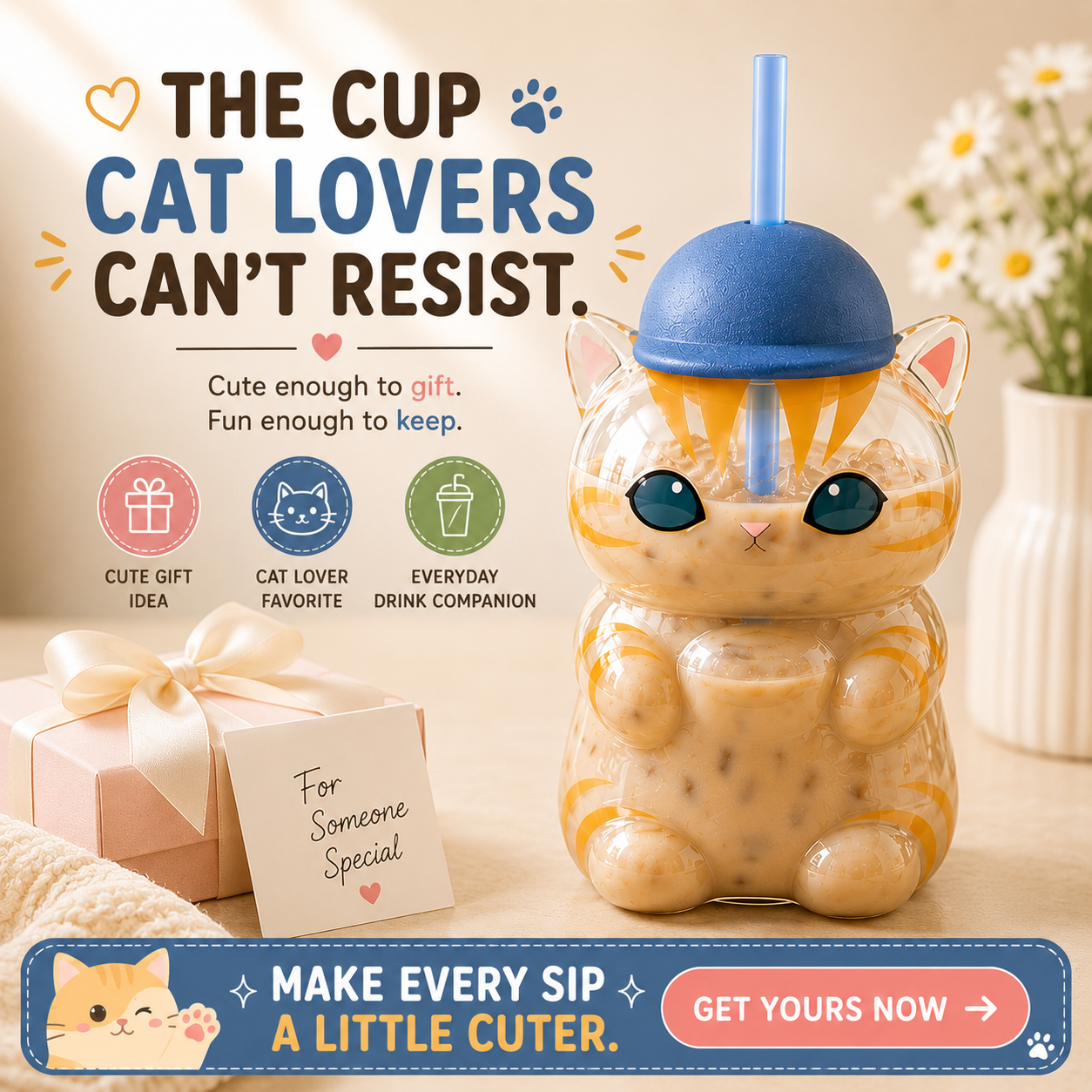 π± NEW DROP | 500ML Cat-Shaped Straw Cup β Cute Iced Coffee, Matcha & Milk Tea Tumbler