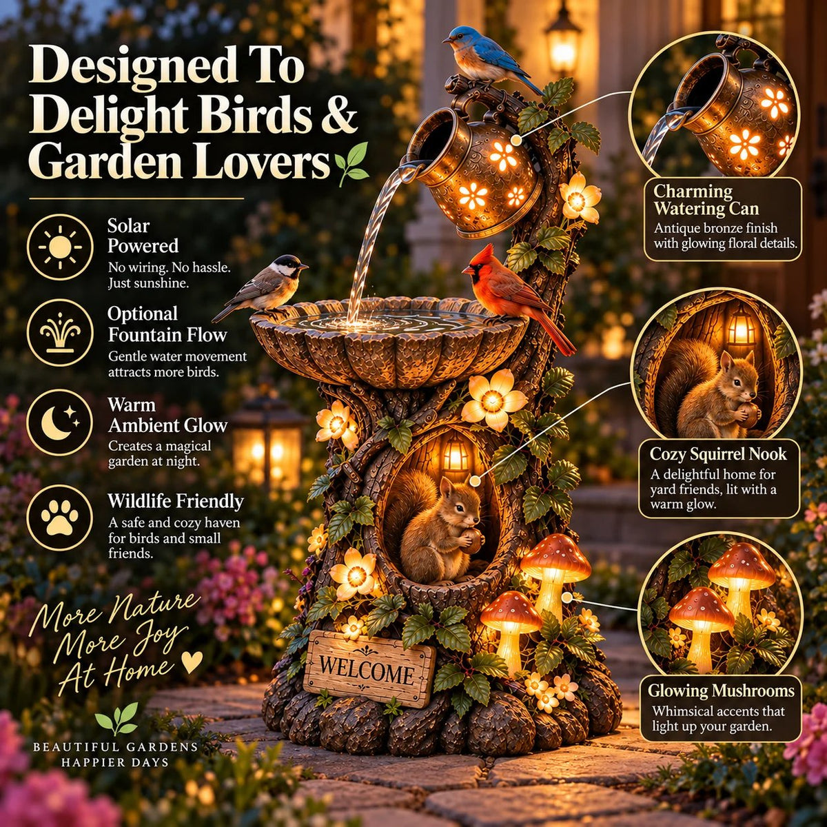 🐿️ Solar Birdbath Fountain Garden Decor – A Cozy Wildlife Haven for Your Yard