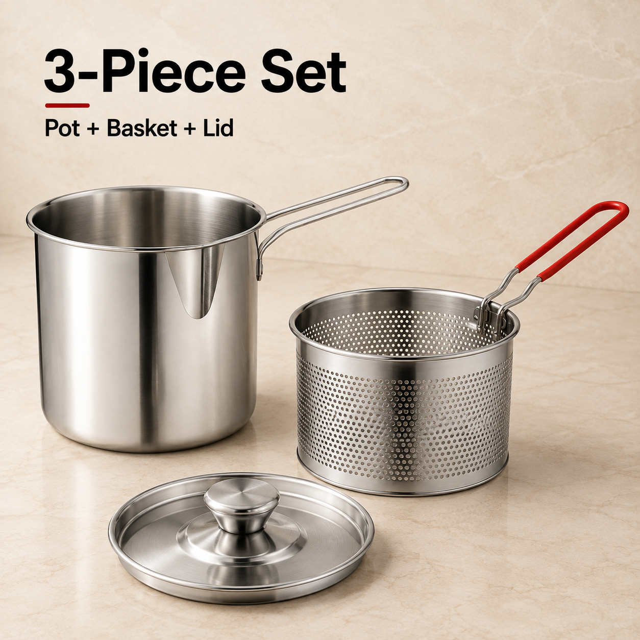 🔥HOT SALE 50% OFF🍟 Personal Mini Deep Fryer Set – Stainless Steel Pot with Lift-Out Draining Basket & Food Tongs