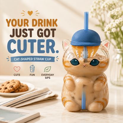 🐱 NEW DROP | 500ML Cat-Shaped Straw Cup – Cute Iced Coffee, Matcha & Milk Tea Tumbler