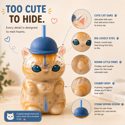 🐱 NEW DROP | 500ML Cat-Shaped Straw Cup – Cute Iced Coffee, Matcha & Milk Tea Tumbler