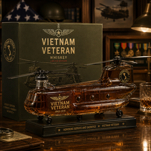 🚁🎖️Vietnam Veteran CH-47 Whiskey Decanter – A Tribute to Service, Sacrifice & Legacy