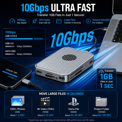 🔥6-in-1 Magnetic NVMe SSD Enclosure Hub – 10Gbps, 4K HDMI & 100W PD
