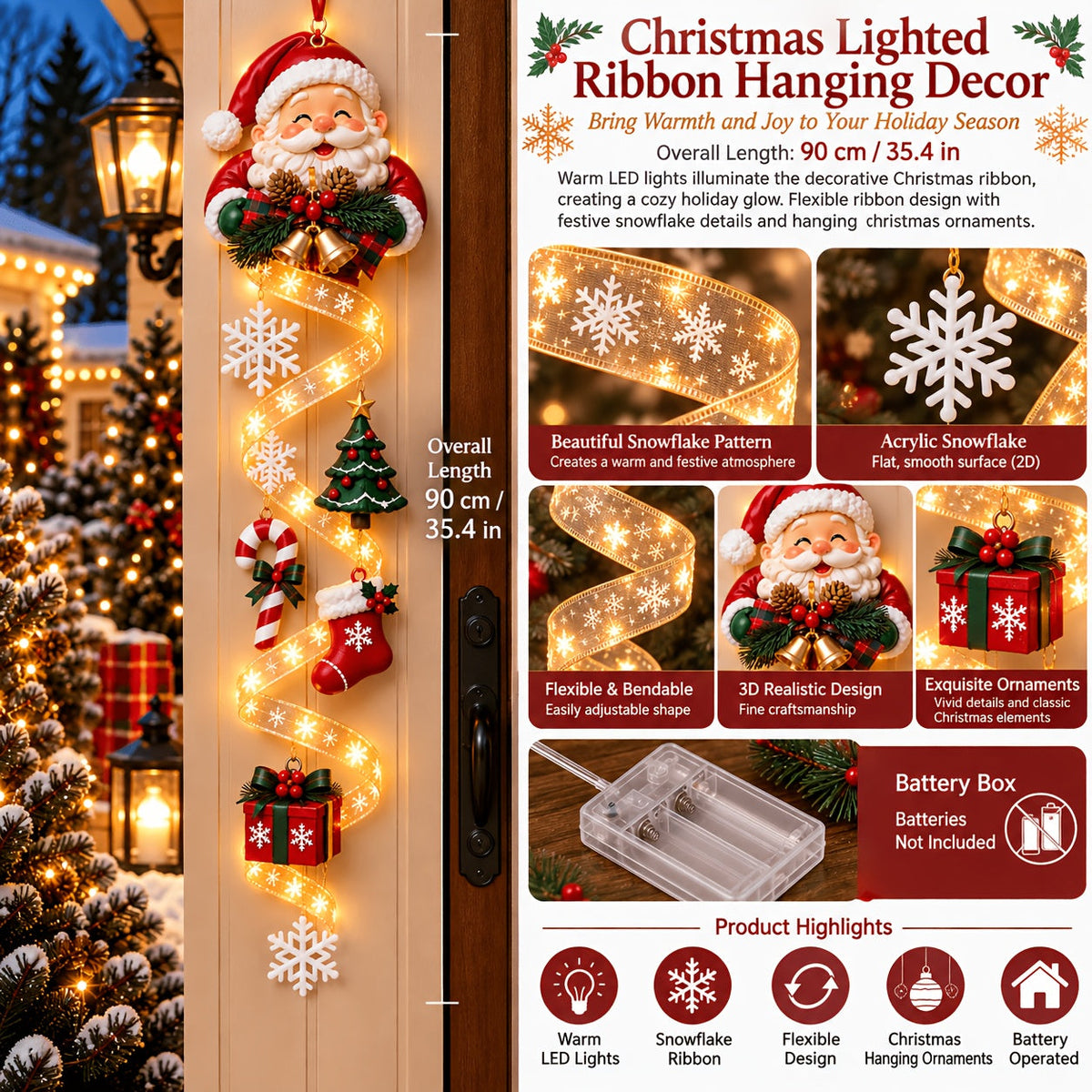❤️LED Christmas Door Hanging Decor – 3 Festive Styles