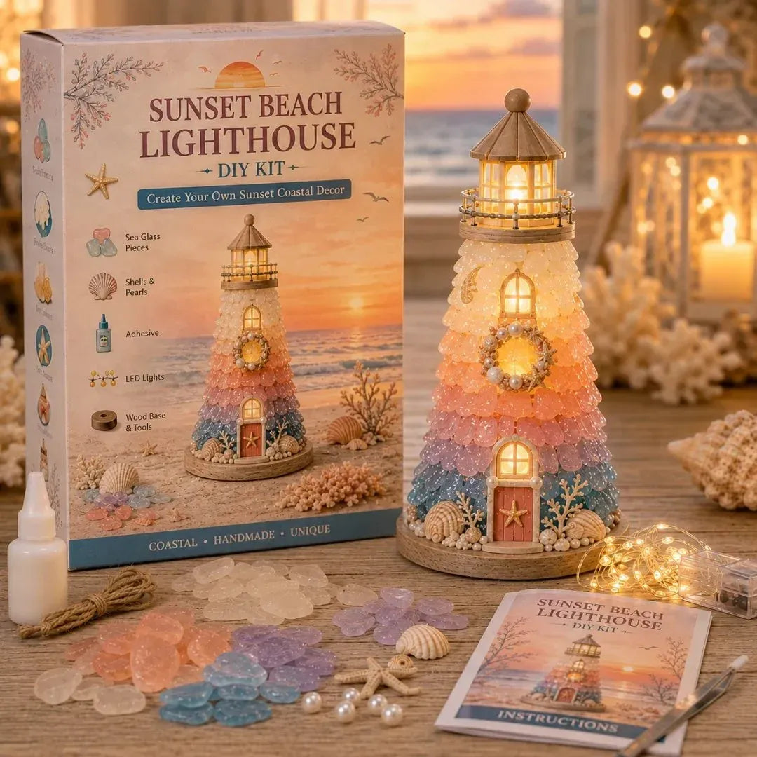 💥 LAST DAY 49% OFF - 💙 DIY Sea Glass Lighthouse Kit – Light-Up Coastal Craft & Handmade Home Decor