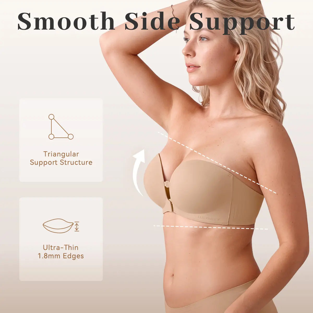 🎒 Back-to-School Deal ✨ Strapless Push-Up Bra with Front Closure, Padded Lift & Non-Slip Support 💕