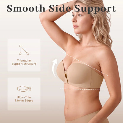 🎒 Back-to-School Deal ✨ Strapless Push-Up Bra with Front Closure, Padded Lift & Non-Slip Support 💕