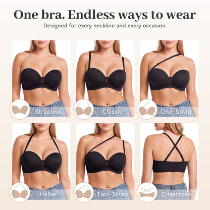🎒 Back-to-School Deal ✨ Strapless Push-Up Bra with Front Closure, Padded Lift & Non-Slip Support 💕
