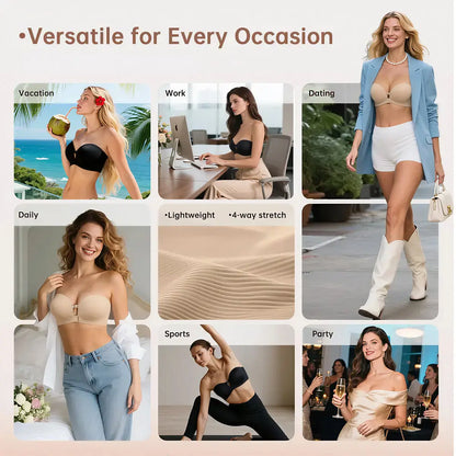 🎒 Back-to-School Deal ✨ Strapless Push-Up Bra with Front Closure, Padded Lift & Non-Slip Support 💕