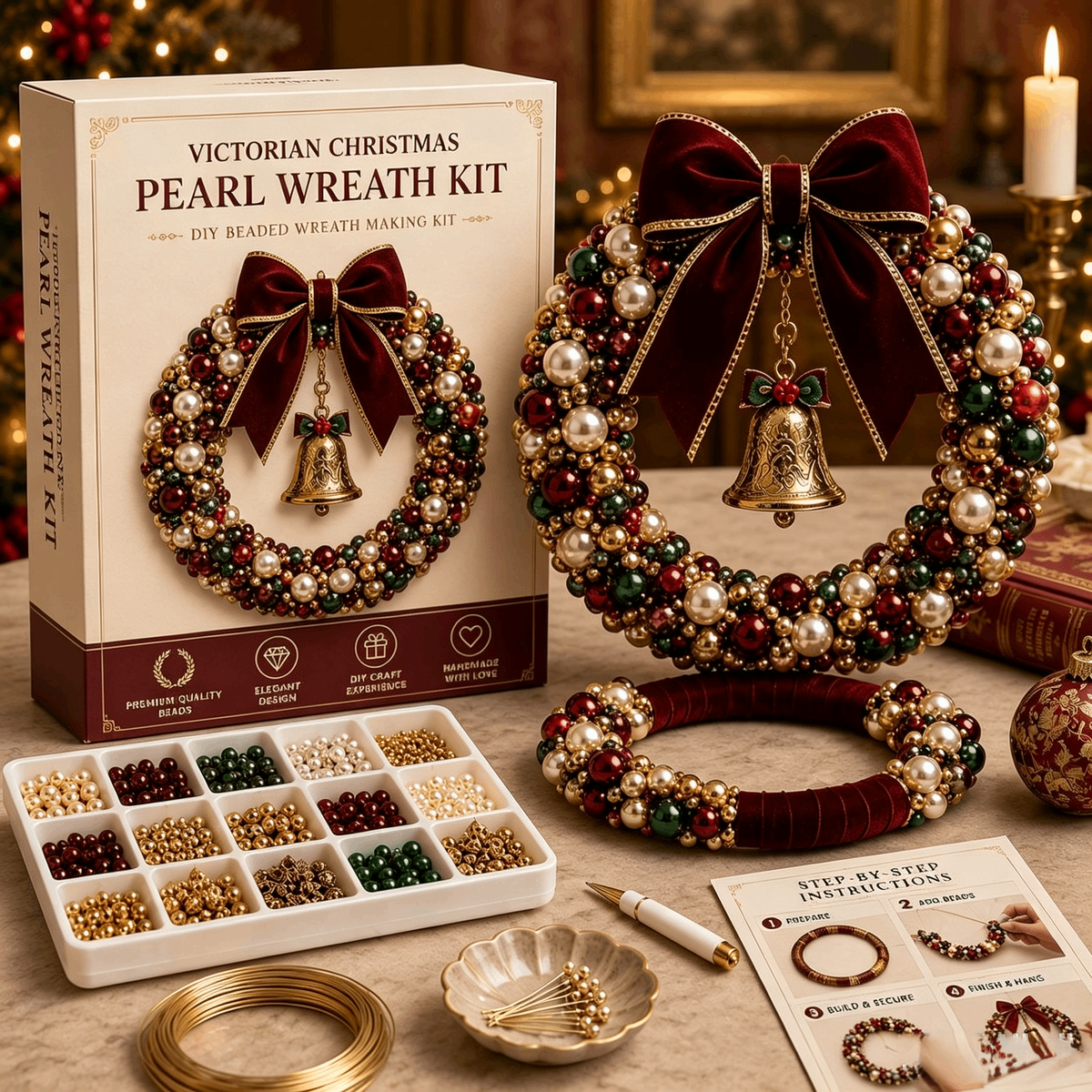 DIY Christmas Pearl Beaded Wreath Kit