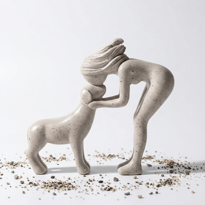 Handmade Abstract Person and Dog Figurine 🐕❤️ Sandstone Keepsake Celebrating Pet Bond