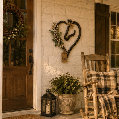 ✨ ✨Rustic Horse Heart Wall Decor with Greenery – Farmhouse Equestrian Home Accent