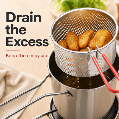 🔥HOT SALE 50% OFF🍟 Personal Mini Deep Fryer Set – Stainless Steel Pot with Lift-Out Draining Basket & Food Tongs