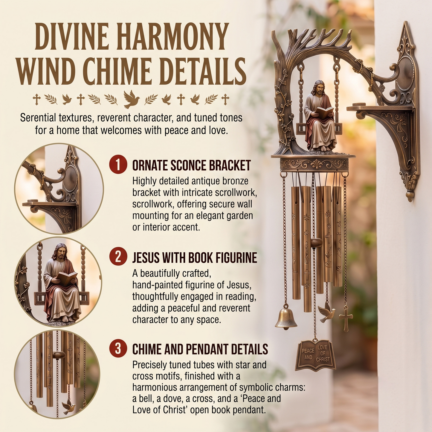 "Divine Harmony" Faith-Inspired Wind Chime & Wall Sconce