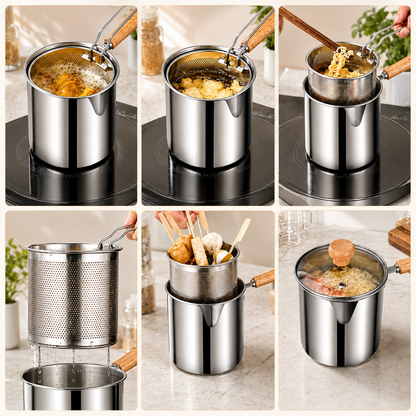 🔥HOT SALE 50% OFF🍟 Personal Mini Deep Fryer Set – Stainless Steel Pot with Lift-Out Draining Basket & Food Tongs