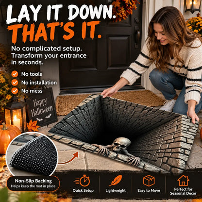🎃 3D Halloween Horror Floor Mat – Spooky Skull Illusion Door Rug