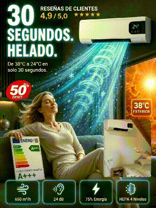 Aire acondicionado de pared con función de calefacción y refrigeración.