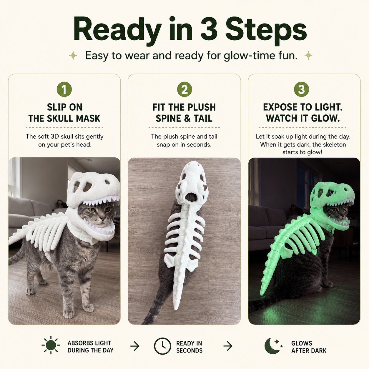 Glow in the Dark Dinosaur Skeleton Cat Costume