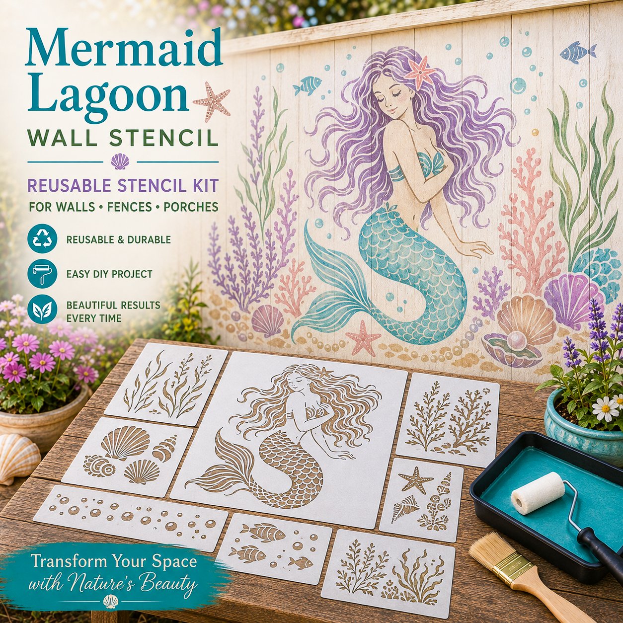 🔥 LAST DAY 49% OFF – 🌿Reusable Animal Garden Wall Stencil Kit | Bring Plain Walls, Fences & Porches to Life with Charming Animal & Floral Murals 🐾🌸✨