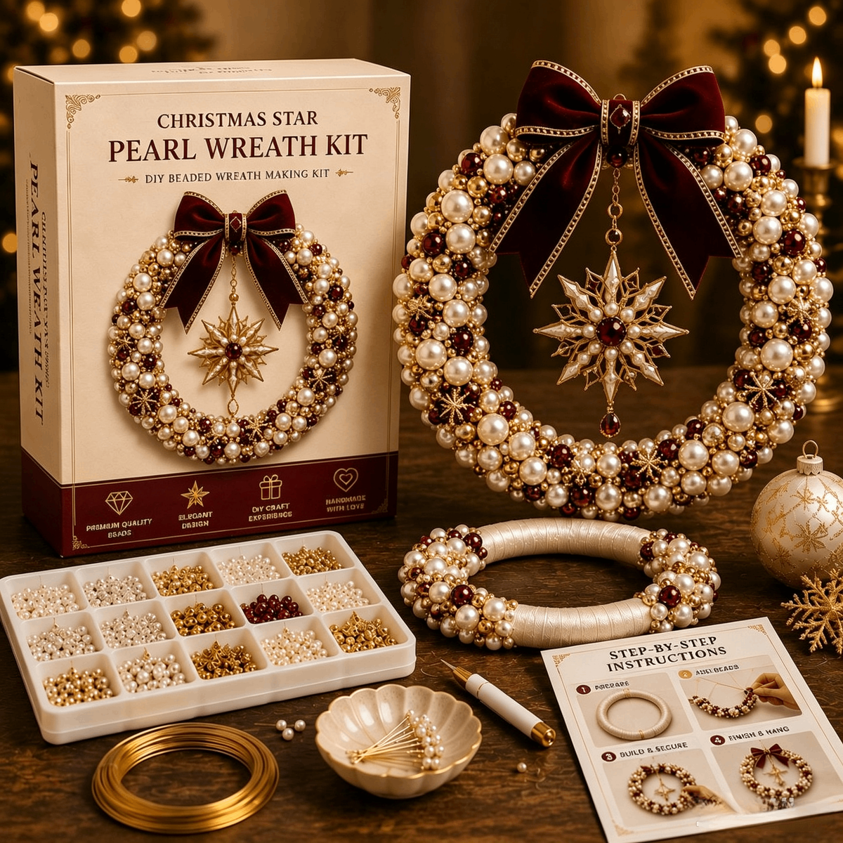 DIY Christmas Pearl Beaded Wreath Kit