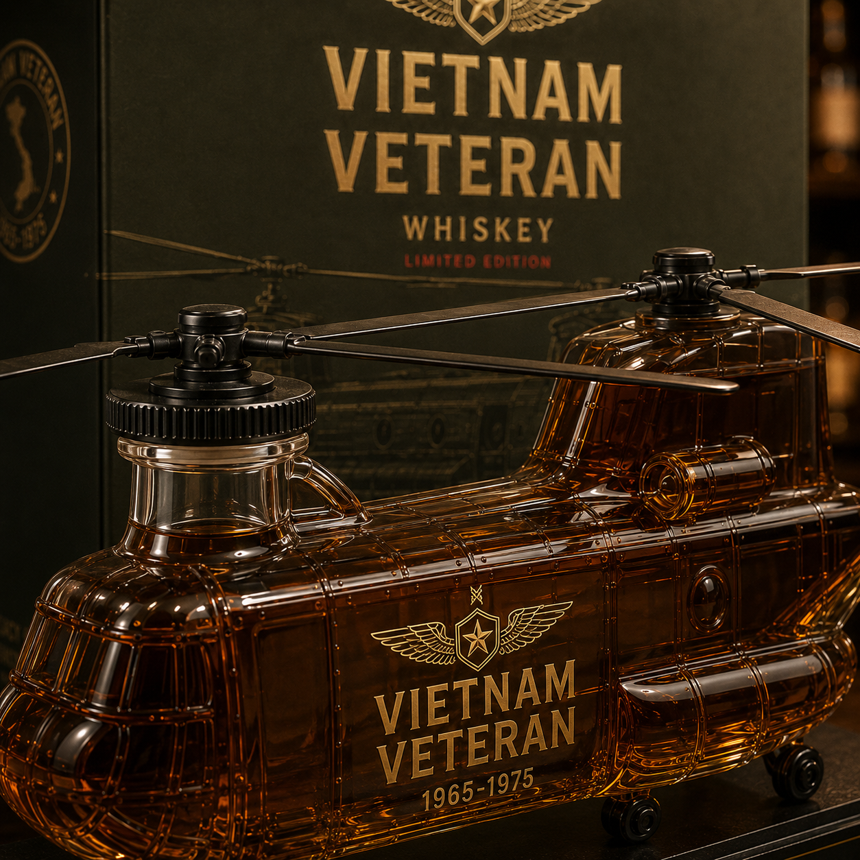 🚁🎖️Vietnam Veteran CH-47 Whiskey Decanter – A Tribute to Service, Sacrifice & Legacy