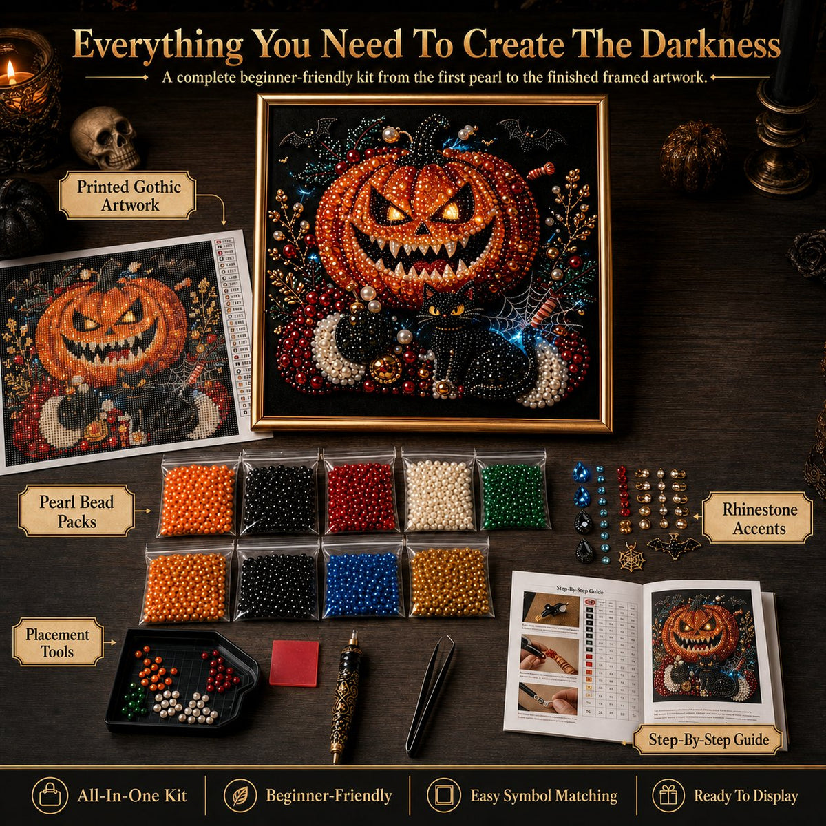 🔥 LAST DAY 49% OFF – 🖤 Premium 3D Pearl Dark Gothic Diamond Painting Art Kit