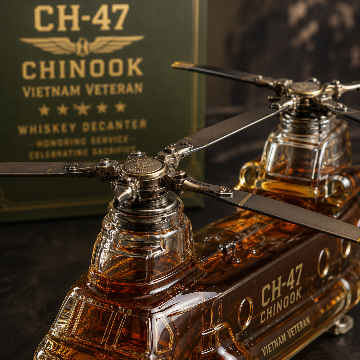 🚁🎖️Vietnam Veteran CH-47 Whiskey Decanter – A Tribute to Service, Sacrifice & Legacy