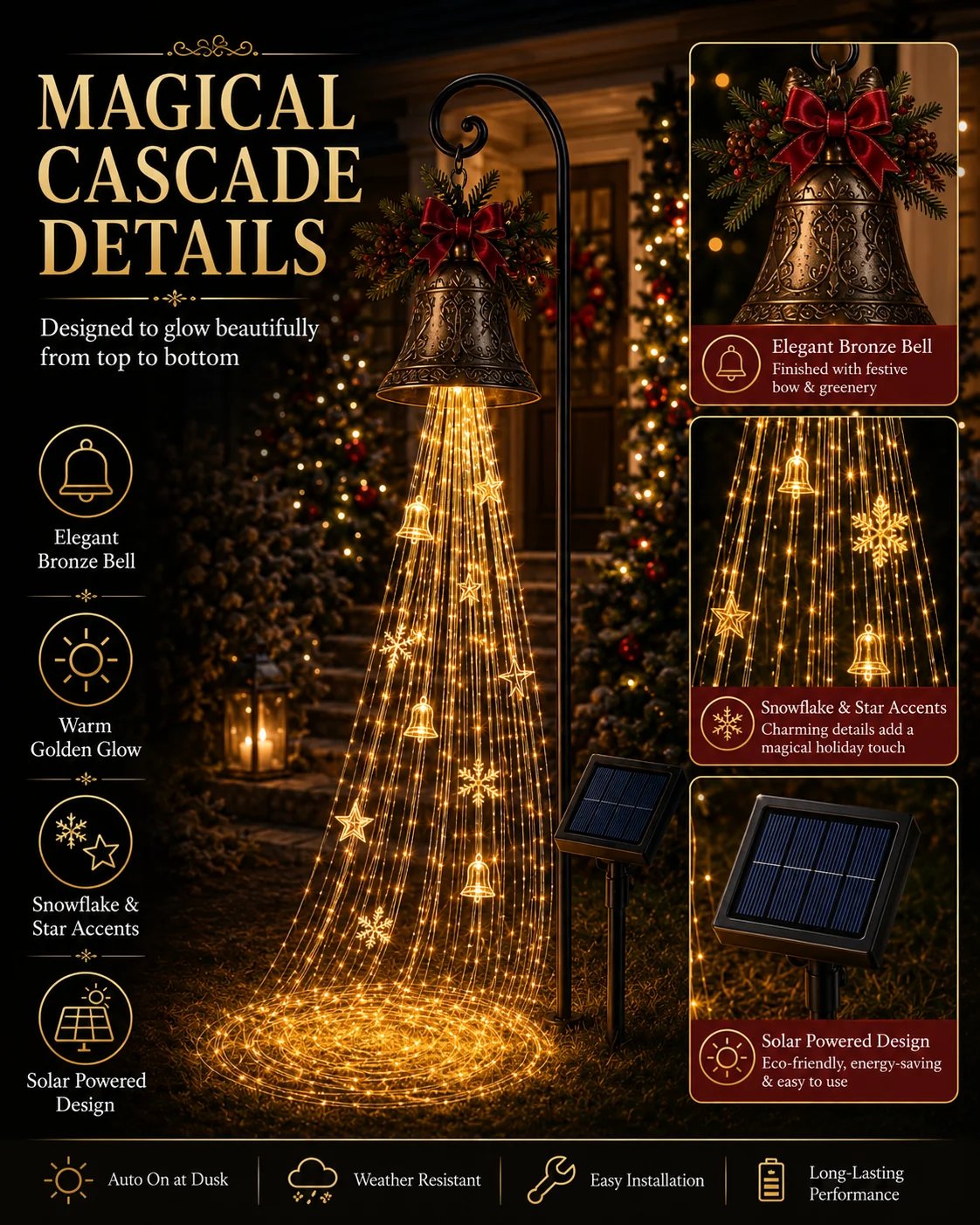 🔥Buy 2 Get 49% OFF🔥🎄 Christmas Bell Cascade Solar Yard Light✨