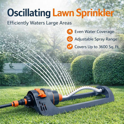 Large Coverage Oscillating Yard Sprinkler (Up to 32ft) - 19 Precision Nozzles with Built-In Unclogging Pin