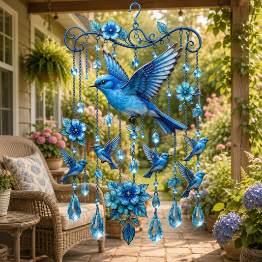 "Bluebird of Happiness" Artisan Suncatcher & Wind Chime