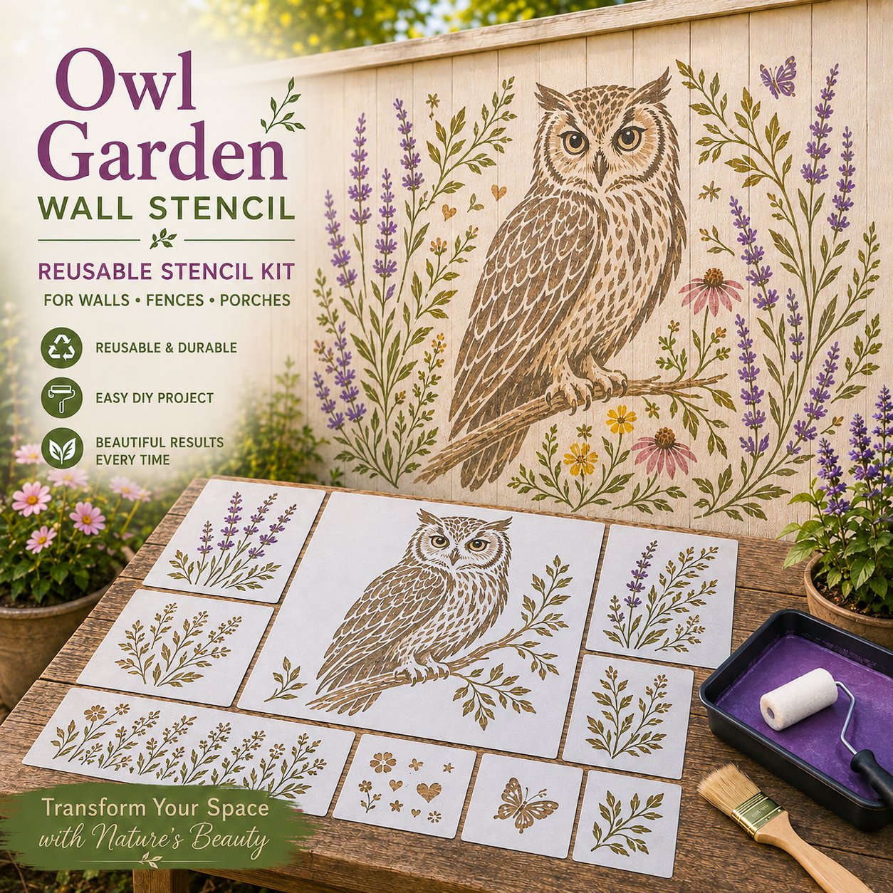 🔥 LAST DAY 49% OFF – 🌿Reusable Animal Garden Wall Stencil Kit | Bring Plain Walls, Fences & Porches to Life with Charming Animal & Floral Murals 🐾🌸✨