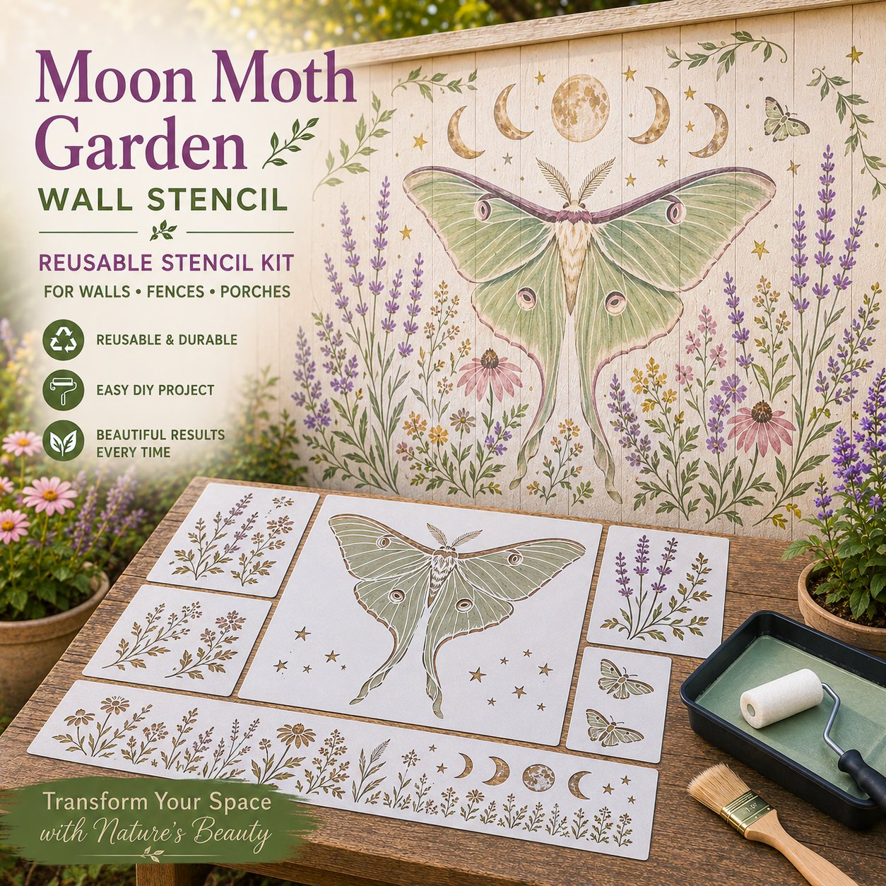 🔥 LAST DAY 49% OFF – 🌿Reusable Animal Garden Wall Stencil Kit | Bring Plain Walls, Fences & Porches to Life with Charming Animal & Floral Murals 🐾🌸✨