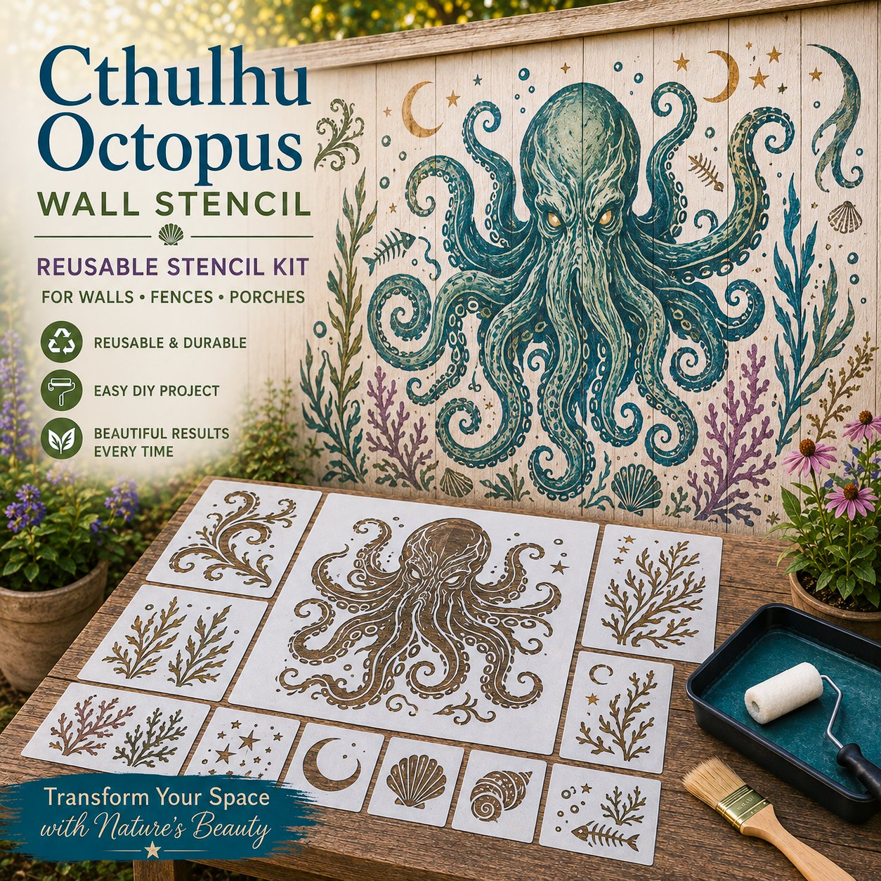 🔥 LAST DAY 49% OFF – 🌿Reusable Animal Garden Wall Stencil Kit | Bring Plain Walls, Fences & Porches to Life with Charming Animal & Floral Murals 🐾🌸✨