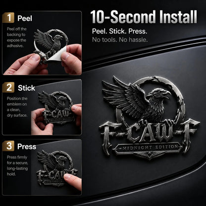 🦅 F-CAW-FTM Midnight Edition Metal Emblem - Premium Raven Badge For Drivers With Attitude