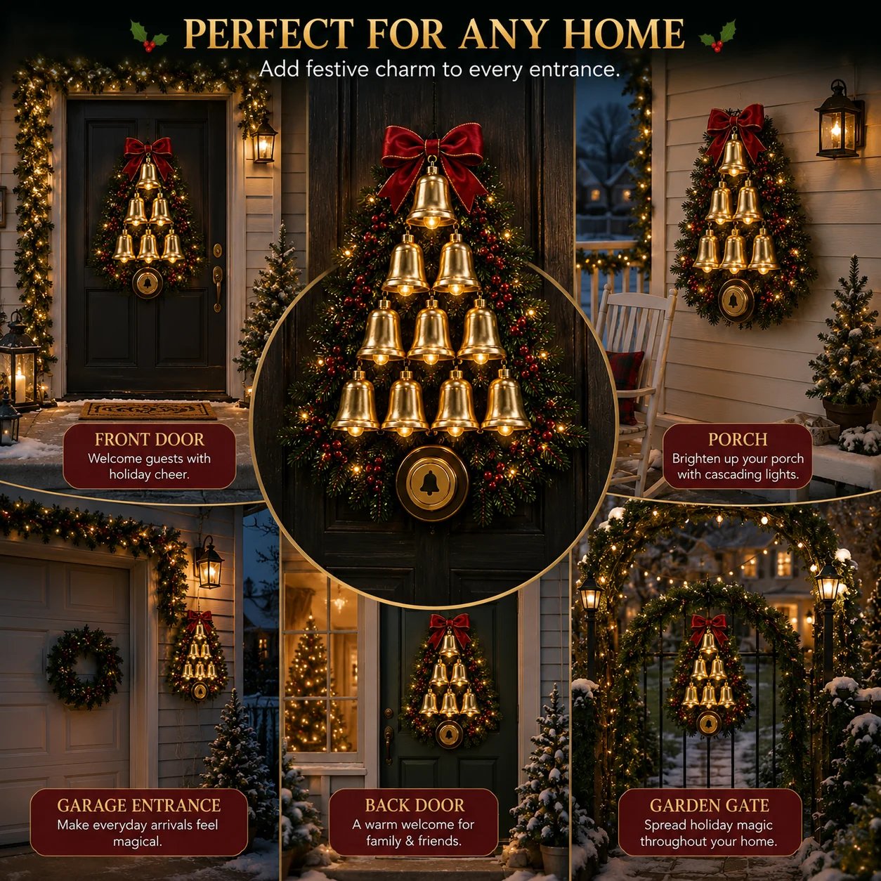 🔔 Christmas Bell Cascade Doorbell™ – Light-Up Holiday Chime Door Decor 🎄