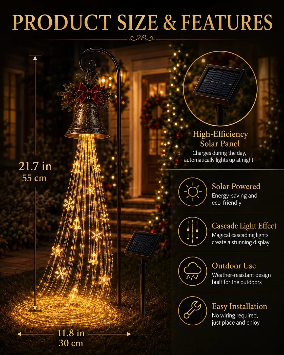 🔥Buy 2 Get 49% OFF🔥🎄 Christmas Bell Cascade Solar Yard Light✨