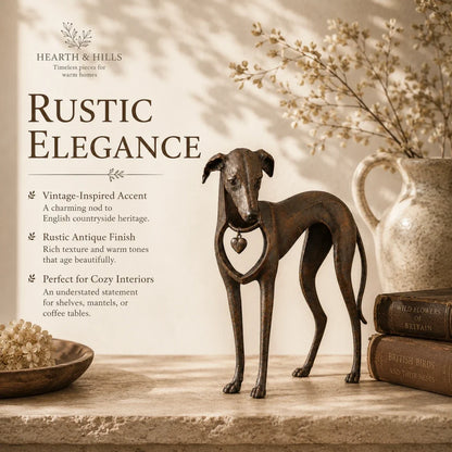Heritage Heart Sighthound Sculpture – Vintage Iron Dog Accent for Timeless Interiors