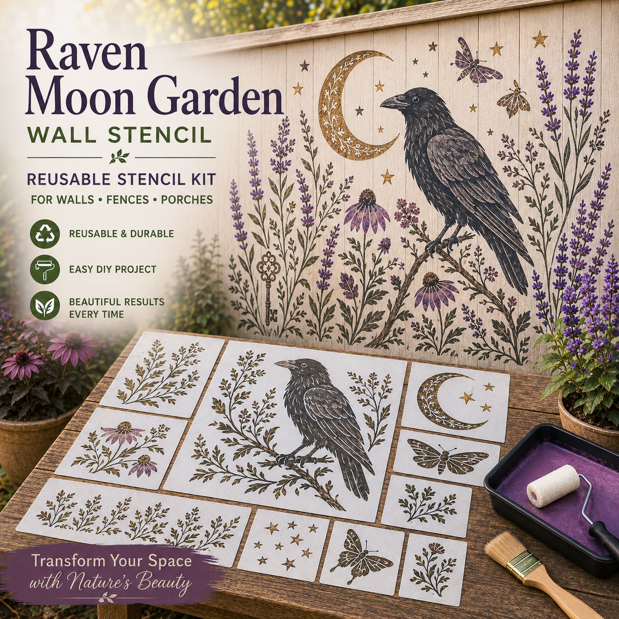 🔥 LAST DAY 49% OFF – 🌿Reusable Animal Garden Wall Stencil Kit | Bring Plain Walls, Fences & Porches to Life with Charming Animal & Floral Murals 🐾🌸✨