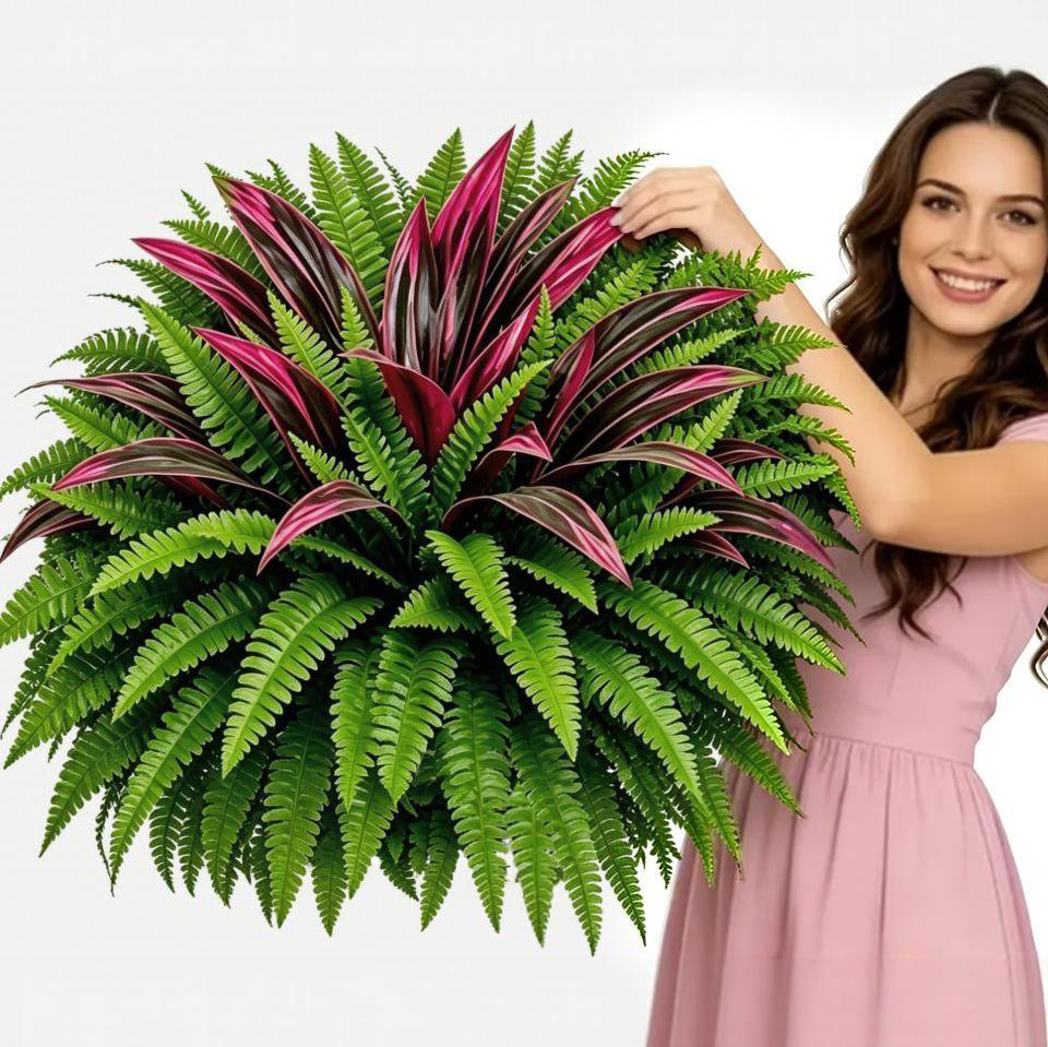 💥Summer Special🔥 48" Large UV-Resistant Artificial Fern & Red Dracaena Decorative Plants – Full, Lush & Fade-Resistant!
