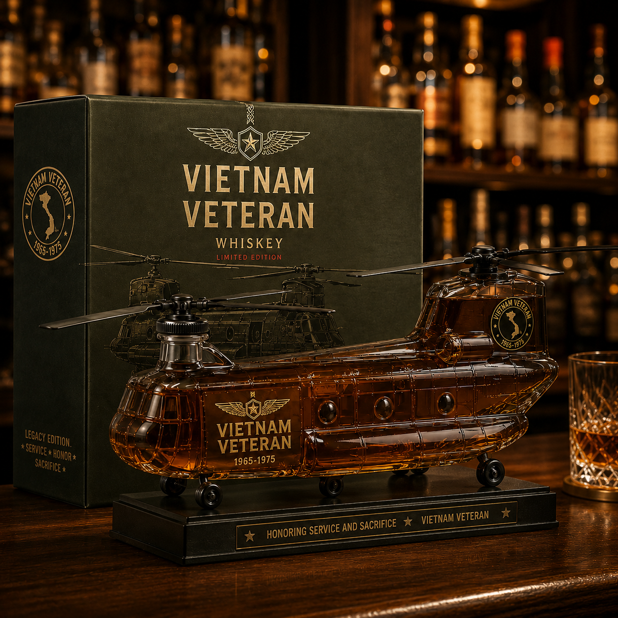 🚁🎖️Vietnam Veteran CH-47 Whiskey Decanter – A Tribute to Service, Sacrifice & Legacy