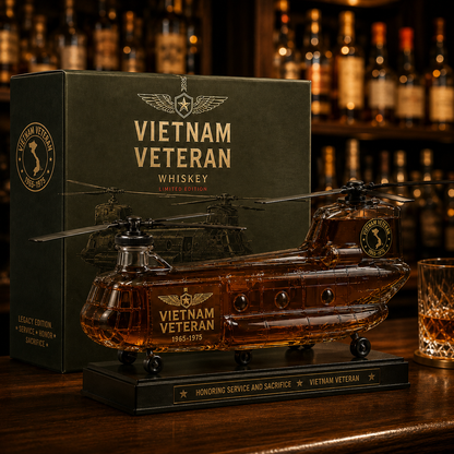 🚁🎖️Vietnam Veteran CH-47 Whiskey Decanter – A Tribute to Service, Sacrifice & Legacy