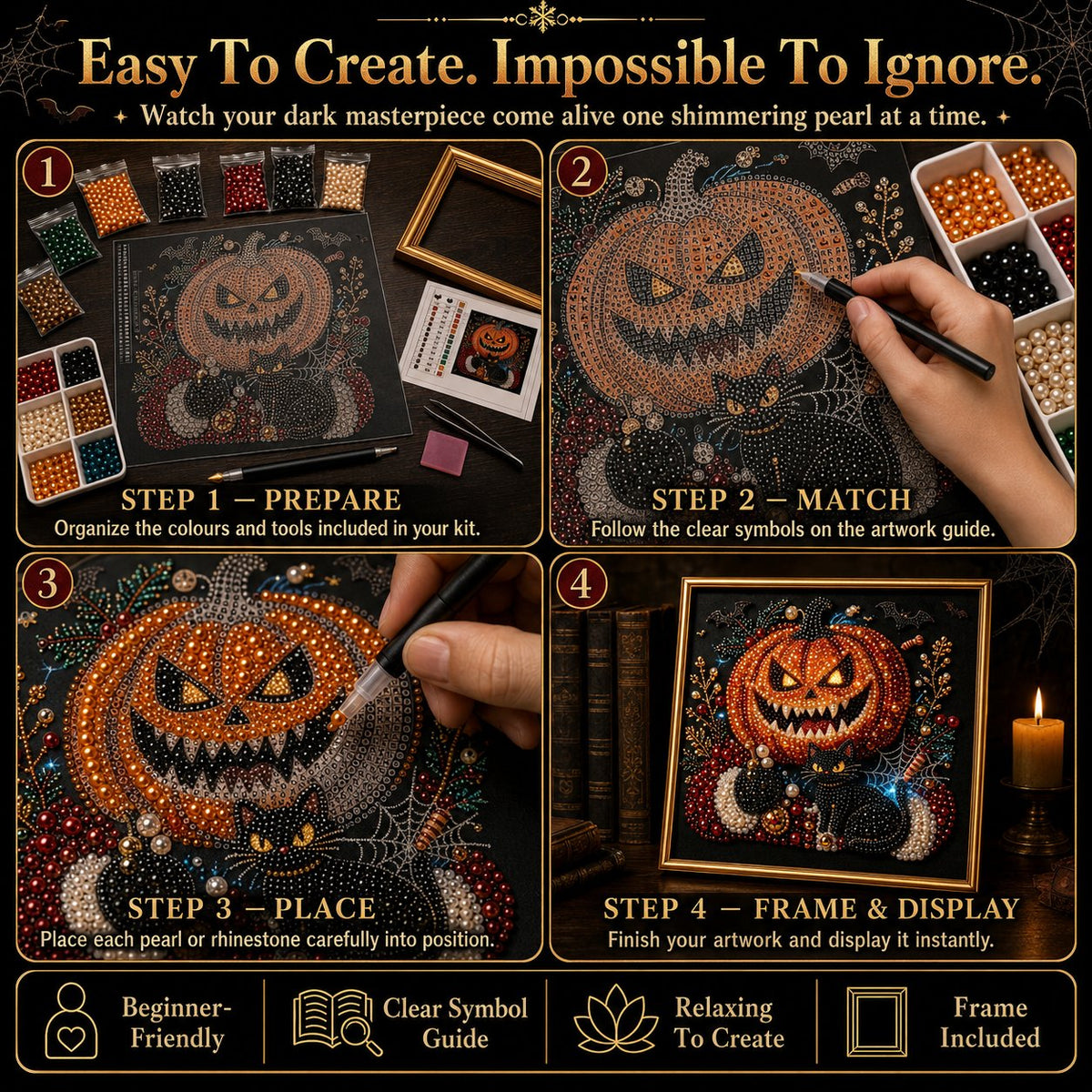 🔥 LAST DAY 49% OFF – 🖤 Premium 3D Pearl Dark Gothic Diamond Painting Art Kit