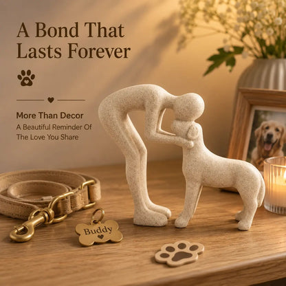 Handmade Abstract Person and Dog Figurine 🐕❤️ Sandstone Keepsake Celebrating Pet Bond
