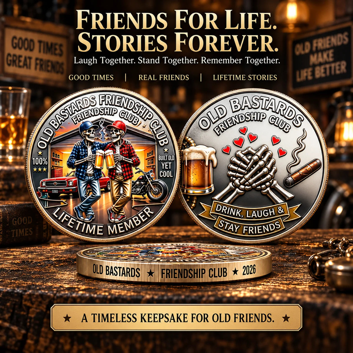 Old Bastards Friendship Club 2026 – Double-sided friendship sheet, a fun lifelong keepsake gift for best friends and old friends