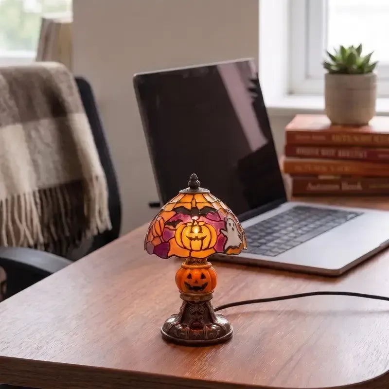 Retro Pumpkin & Bat Halloween Table Lamp
