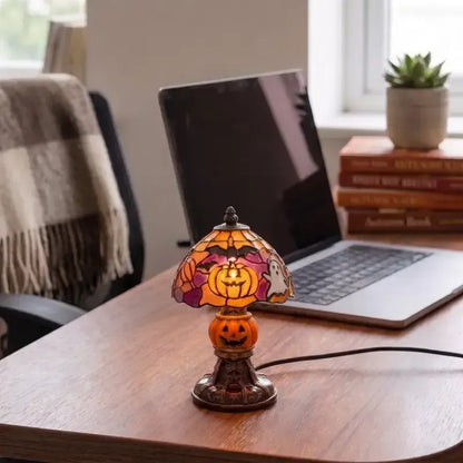Retro Pumpkin & Bat Halloween Table Lamp