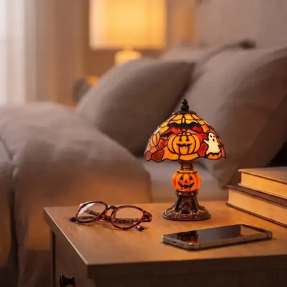 Retro Pumpkin & Bat Halloween Table Lamp