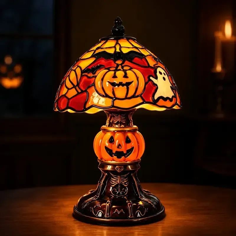 Retro Pumpkin & Bat Halloween Table Lamp