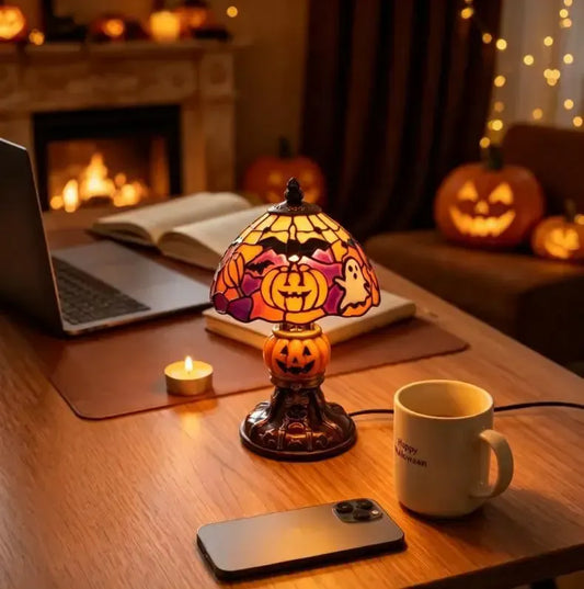 Retro Pumpkin & Bat Halloween Table Lamp