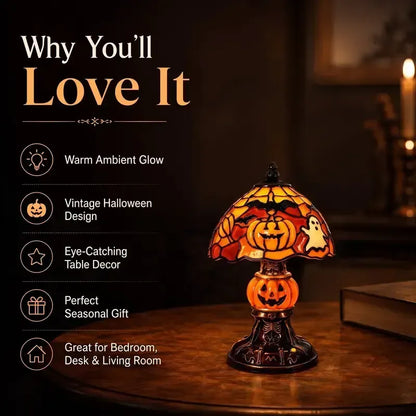 Retro Pumpkin & Bat Halloween Table Lamp